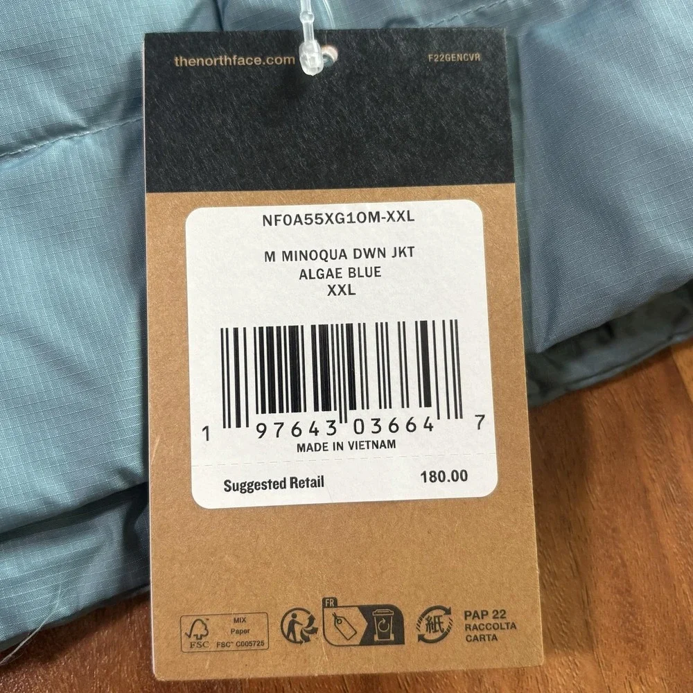 NWT The North Face Jacket Mens 2XL Blue Minoqua 550 Down Insulated Puffer Zip